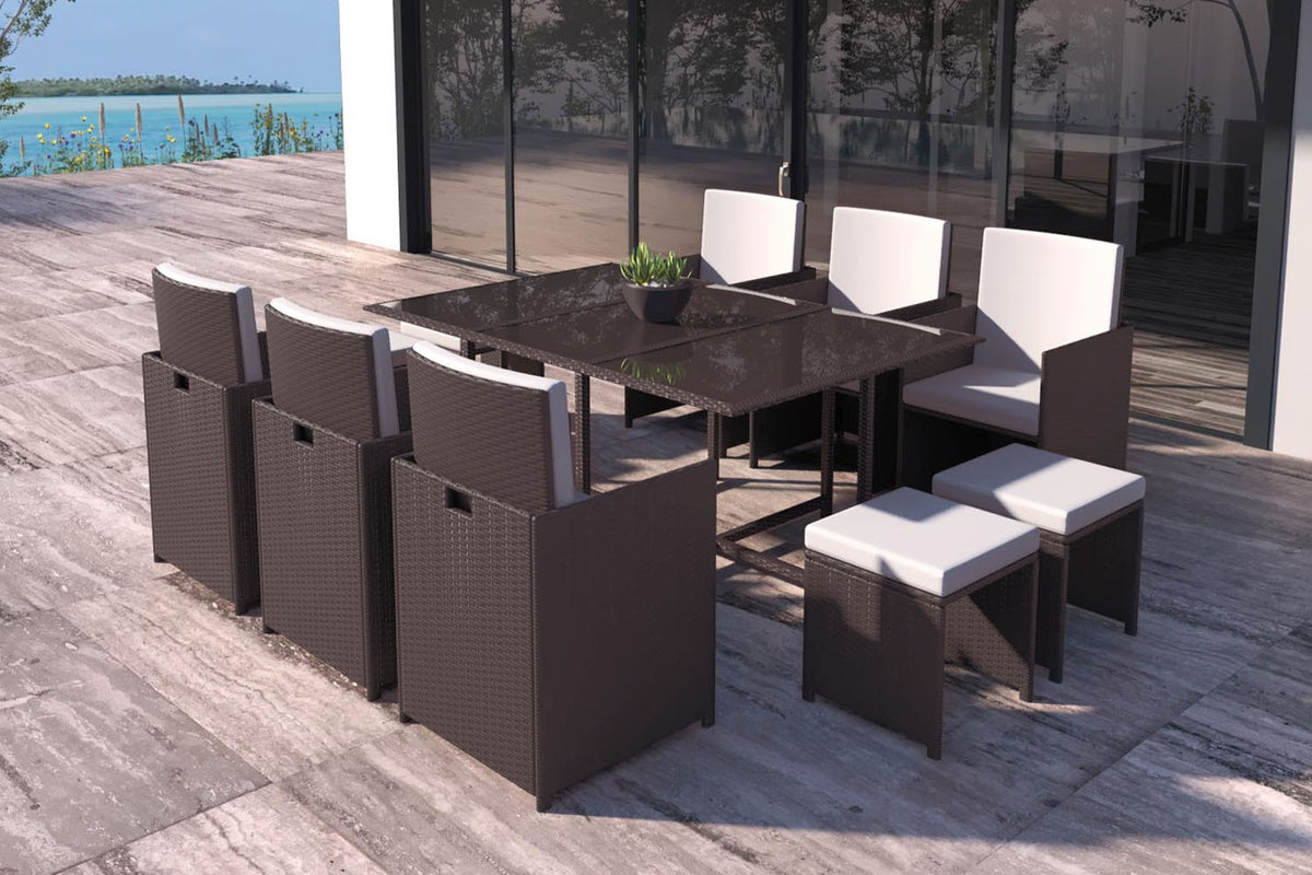 Salon de jardin encastrable 10 places marron et blanc