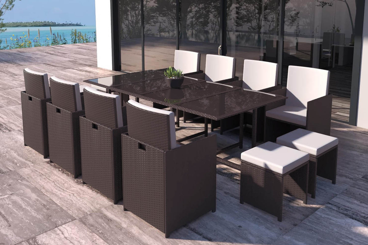 Salon de jardin encastrable 12 places marron et blanc 