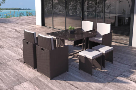 Salon de jardin encastrable 8 places marron et blanc