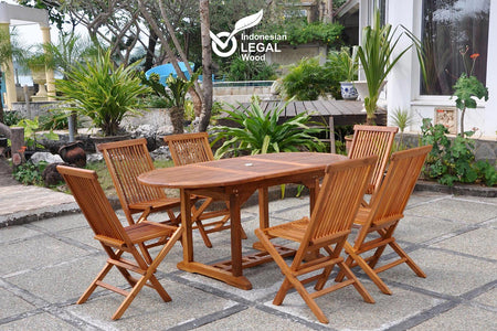 Salon de jardin repas en teck huilé 6 chaises