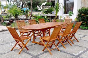 Salon de jardin repas en teck huilé ovale 8 chaises