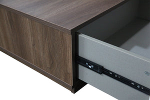 Table basse en bois foncé et tiroirs blanc zoom 