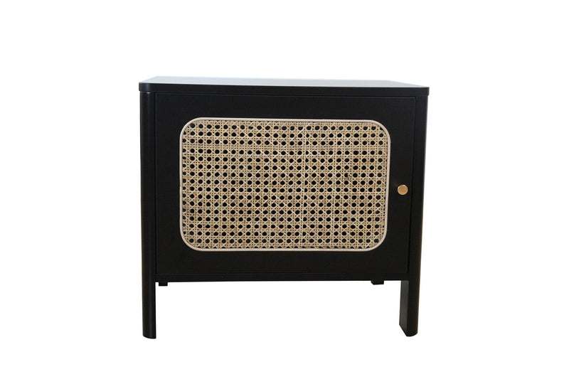 Table de chevet cannage et bois noir