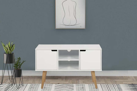 buffet scandinave Lokka Blanc avec étagères et 2 placards