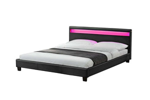 cadre de lit en simili avec LED intégrés 160 x 190 cm Noir