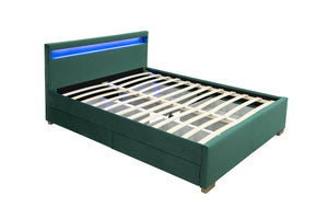 cadre de lit en velours vert avec led intégrés 160x200 cm
