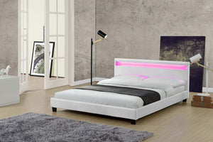 cadre de lit en simili avec LED intégrés 160 x 190 cm Blanc 