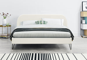 cadre de lit en velours beige de 140 cm