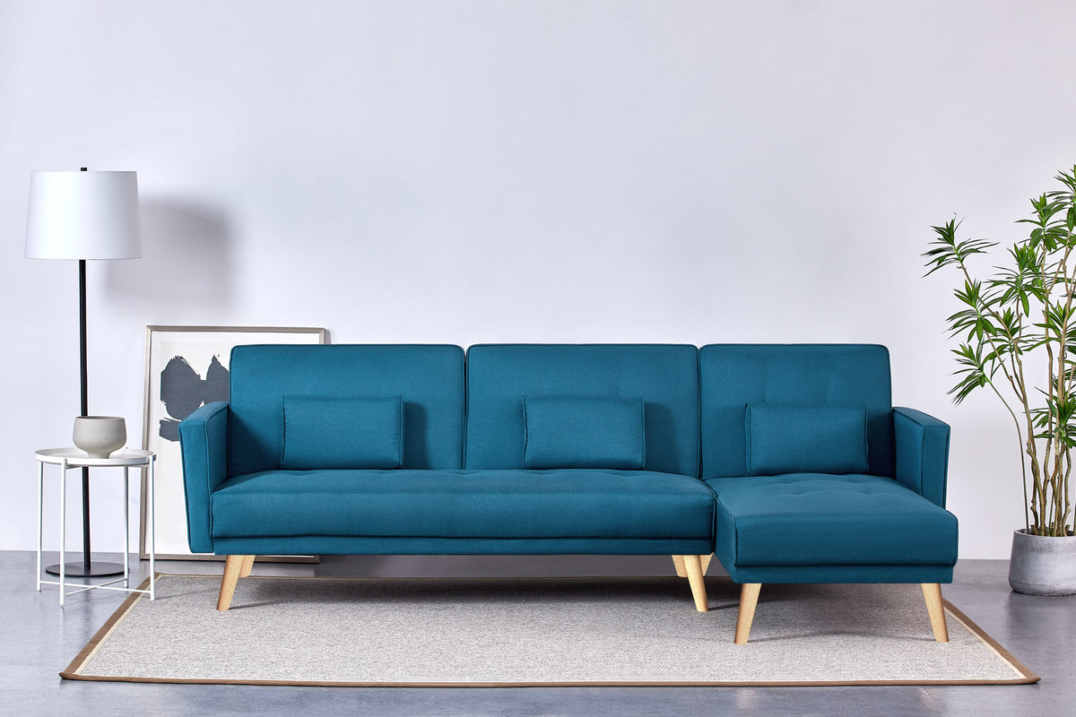 Canapé d''angle réversible et convertible bleu canard méridienne