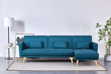 Canapé d''angle réversible et convertible bleu canard méridienne