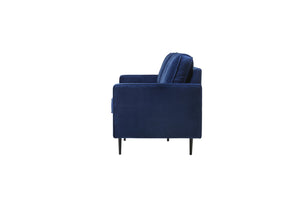 Canapé design en velours bleu foncé pieds en métal noir