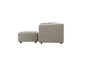 Canapé gris clair modulable 3 places + 1 pouf en velours côtelé