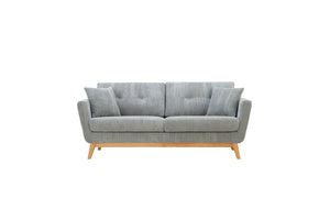 Canapé scandinave 3 personnes avec 2 coussins velours côtelé gris clair 