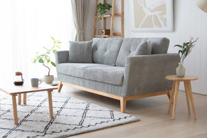 Canapé scandinave 3 personnes avec 2 coussins velours côtelé gris clair