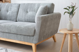 Canapé scandinave 3 personnes avec 2 coussins velours côtelé gris clair