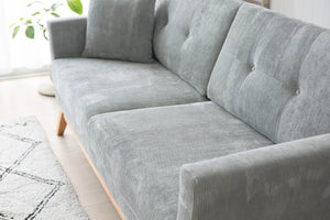 Canapé scandinave 3 personnes avec 2 coussins velours côtelé gris clair zoom 2