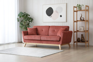 Canapé scandinave 3 places + 2 coussins velours côtelé écureuil