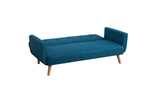canapé scandinave 3 places convertible bleu canard en mode lit