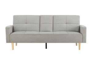 canapé convertible en tissus gris pieds en bois