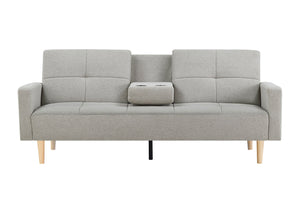 canapé convertible en tissus gris accoudoir porte verre