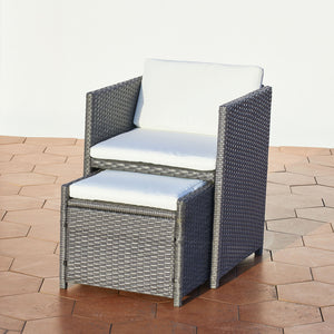 chaise avec pouf encastrable gris et blanc