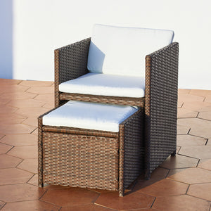 chaise avec pouf encastrable marron et blanc