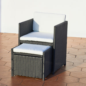 chaise avec pouf encastrable noir et blanc