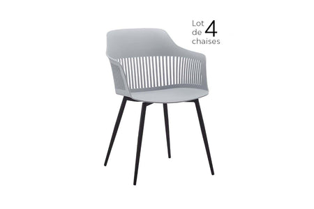 chaise de salle à manger design gris avec accoudoirs Inès x4 fond Blanc