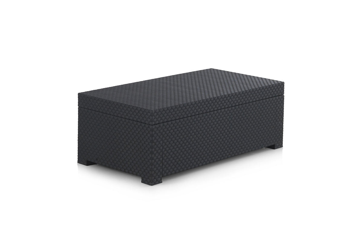 coffre de jardin effet résine tressée gris anthracite fond blanc