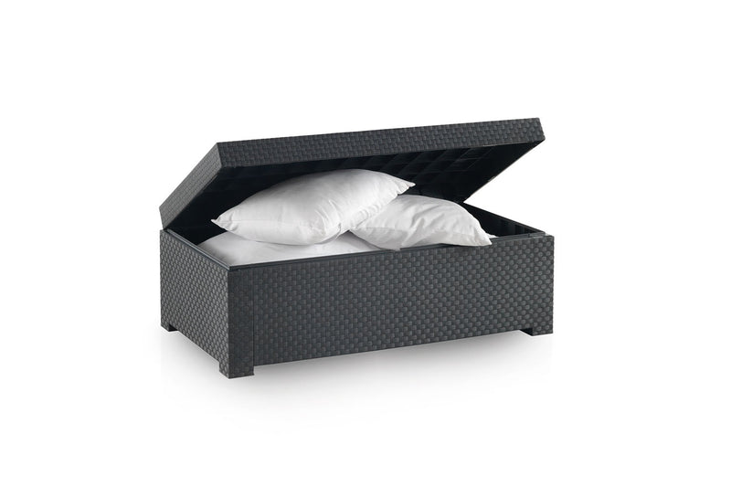 coffre de jardin effet résine tressée gris anthracite ouvert
