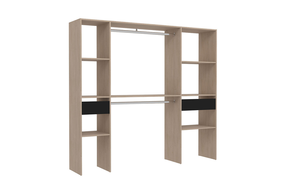 dressing 2 placards + 6 étagères et 2 tiroirs design Elysée bois