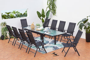 salon de jardin en aluminium avec table extensible et 10 chaises de textilene