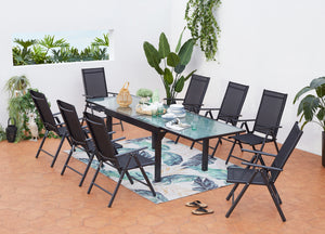 salon de jardin en aluminium avec table extensible et 8 chaises de textilene