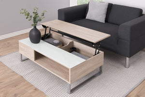 table basse elevable de style industriel blanc et bois Ela