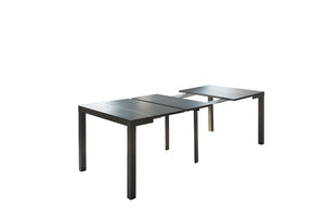 console extensible olhao en aluminium et 12 chaises