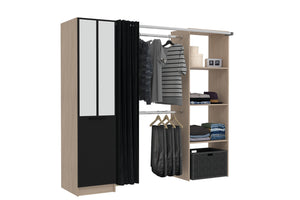 dressing industriel en bois avec verrières et penderies et étagères