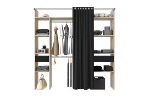 dressing avec rideau Elysée + 2 placards, 6 étagères et 2 tiroirs noirs bois