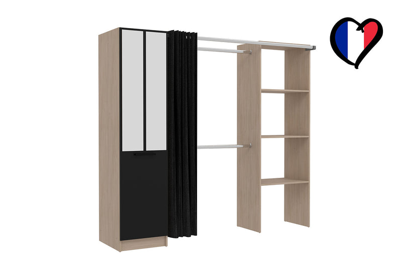 dressing industriel en bois porte verrière avec penderies et étagères