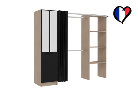 dressing industriel en bois porte verrière avec penderies et étagères