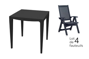 ensemble 4 fauteuils et une table d'appoint noir