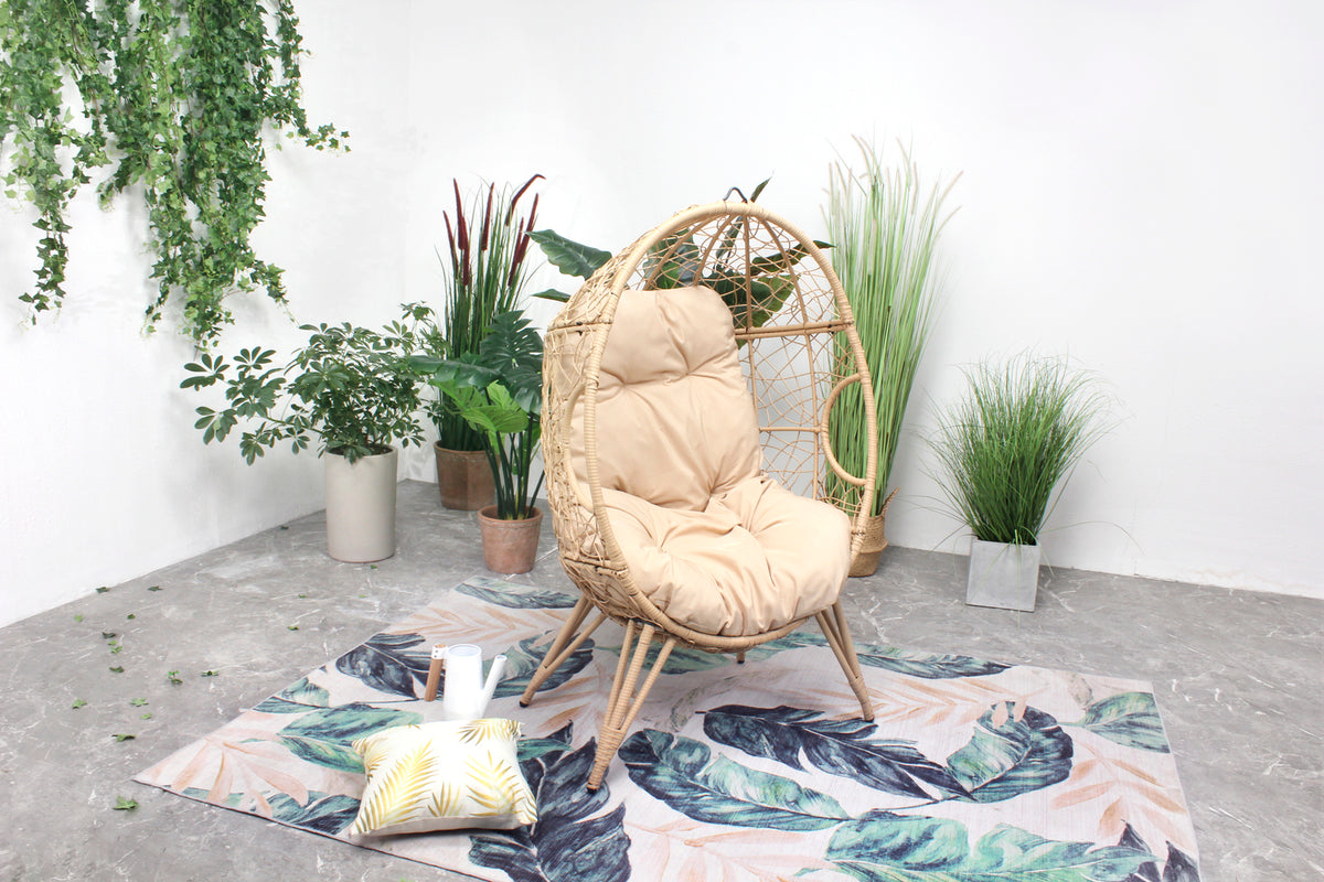 fauteuil oeuf aspect rotin beige
