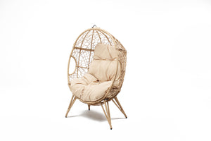 fauteuil oeuf aspect rotin beige fond blanc