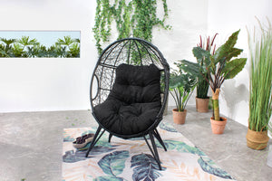 fauteuil oeuf en aspect rotin noir 