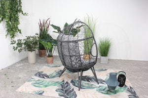 fauteuil oeuf résine effet rotin gris