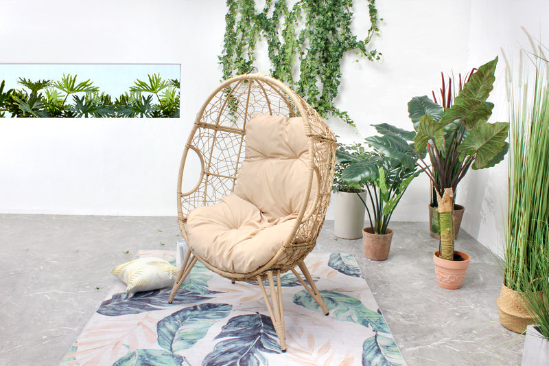 fauteuil oeuf sur pied aspect rotin beige
