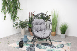 fauteuil oeuf sur pieds aspect rotin gris
