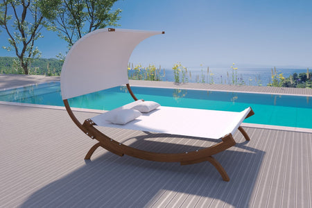 hamac avec pieds en bois pour 2 personnes de 195 x 180 cm de textilene Couleur Ecru