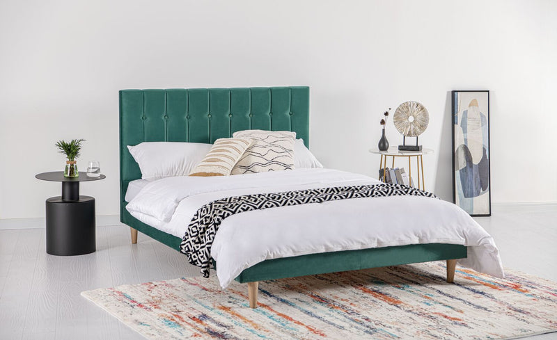 Lit scandinave en velours vert 160x200 cm