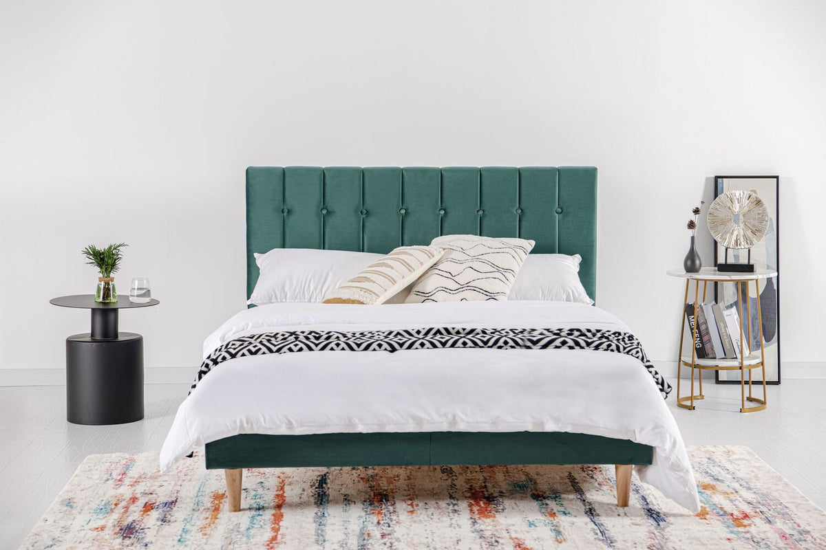 Lit scandinave en velours vert 160x200 Hanko