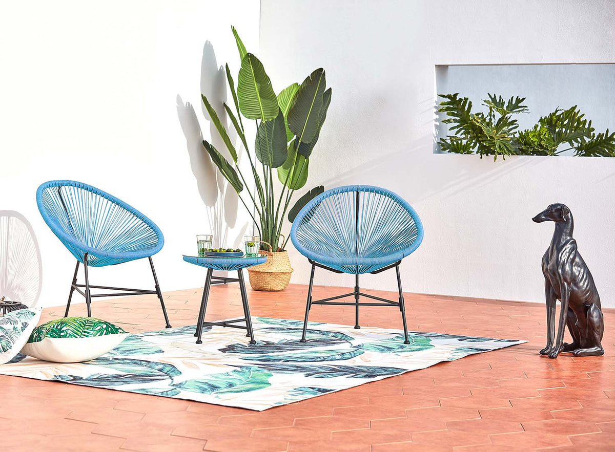 lot de 2 fauteuils rond + table basse Bleu